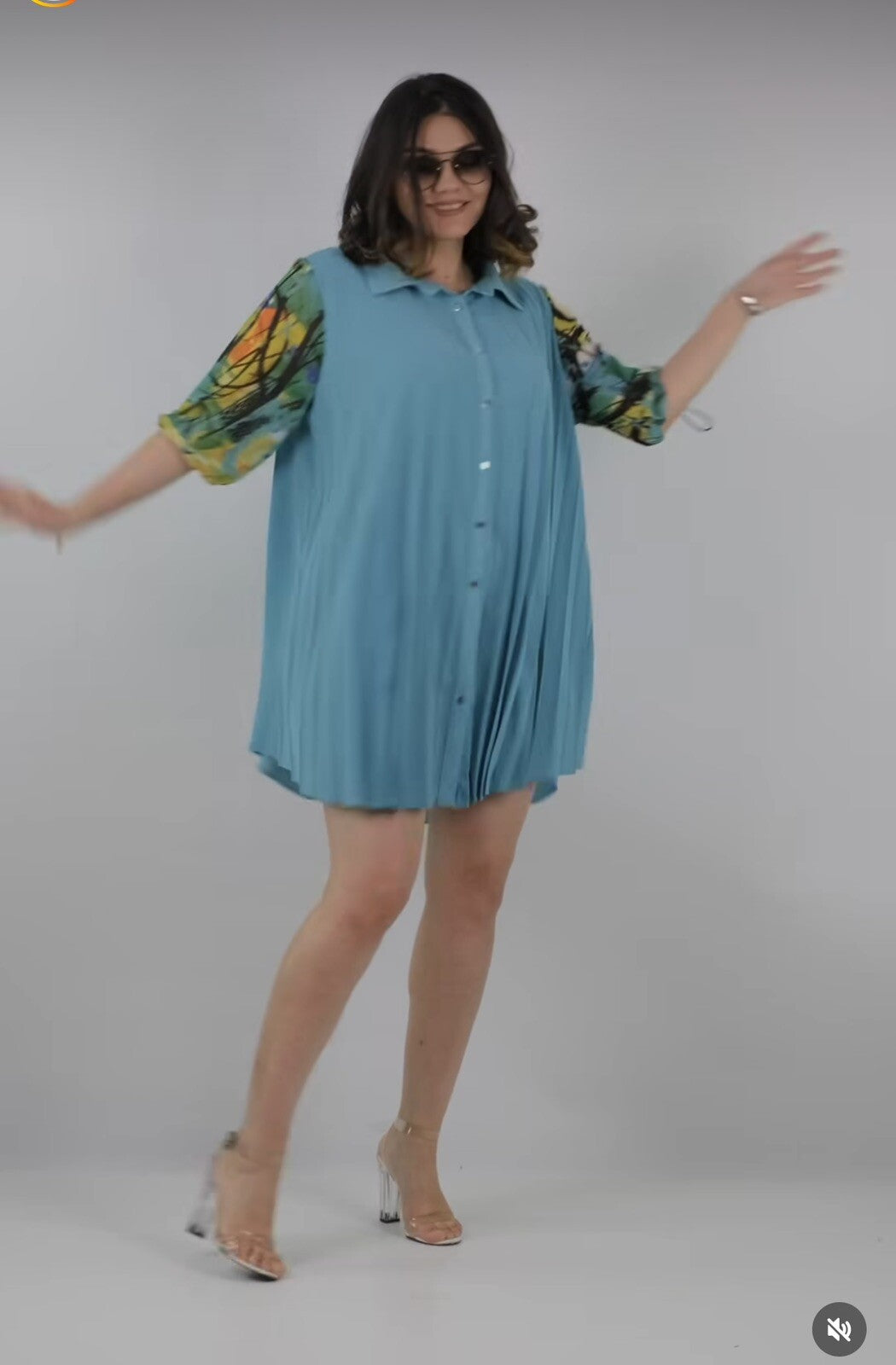 Darkwin Aqua Pleated Button Tunic Sz 14/2 Made In Turkey