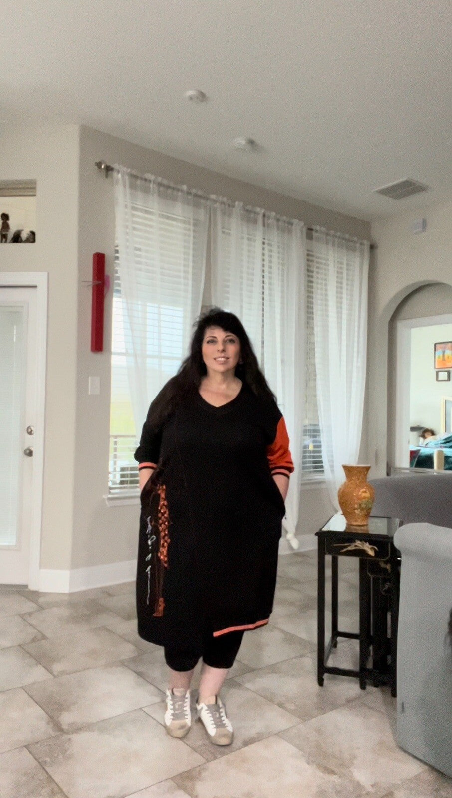 LaMaxx Black & Orange Oversize Dress Sz 20/48 Made In Turkey