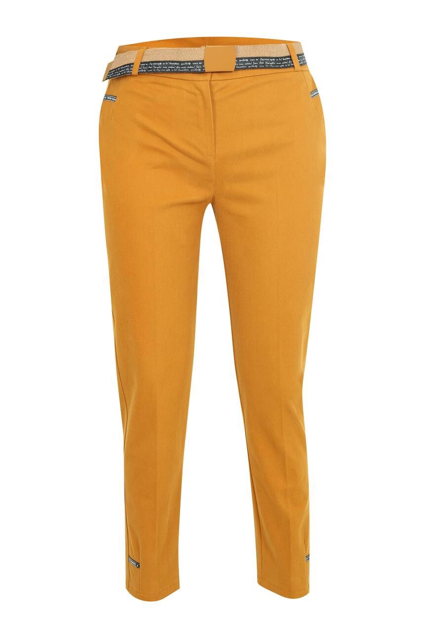 Neymaz Camel Pants Sz 8/42 Belted Straight Leg Made In Turkey