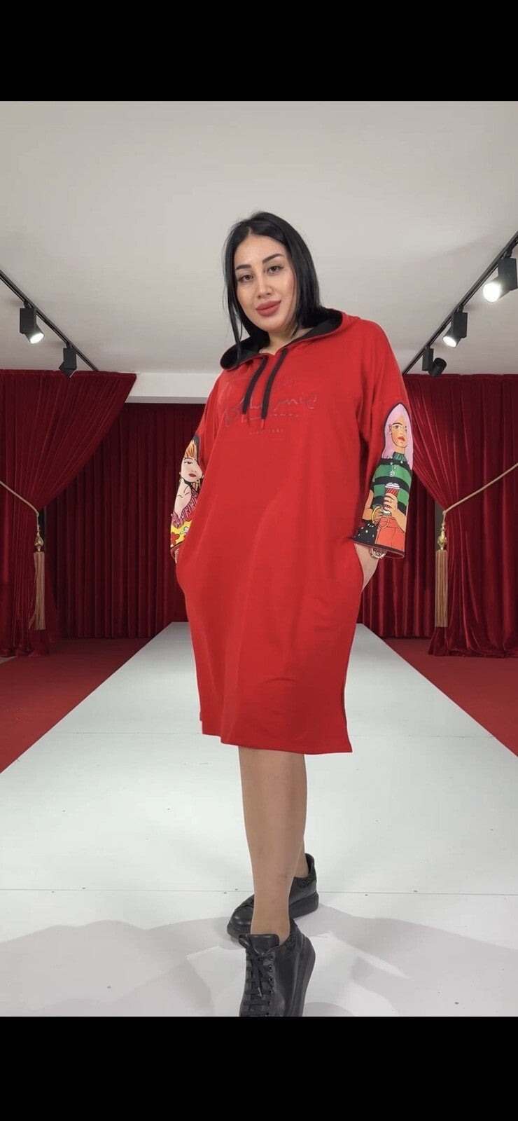 Darkwin Red Hoodie Dress Sz XL/20 Streetwear Art Print Turkey