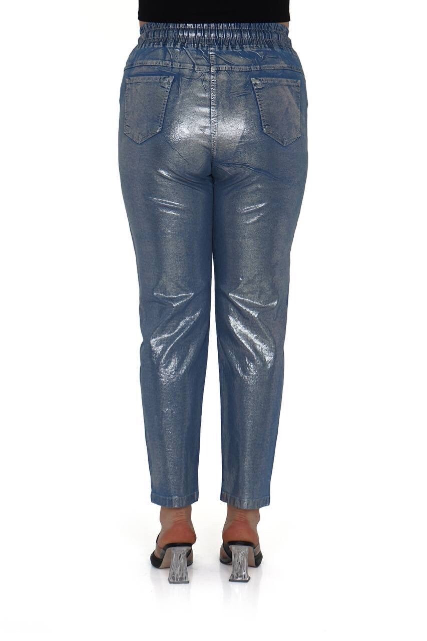 Bi&Ka Metallic Jeans, Silver Jogger Style Denim, Sz 24/56 Turkey