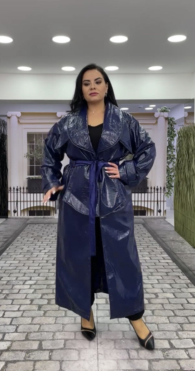 Darkwin Eco Leather Brilliant Blue Coat Sz 20 Made in Turkey