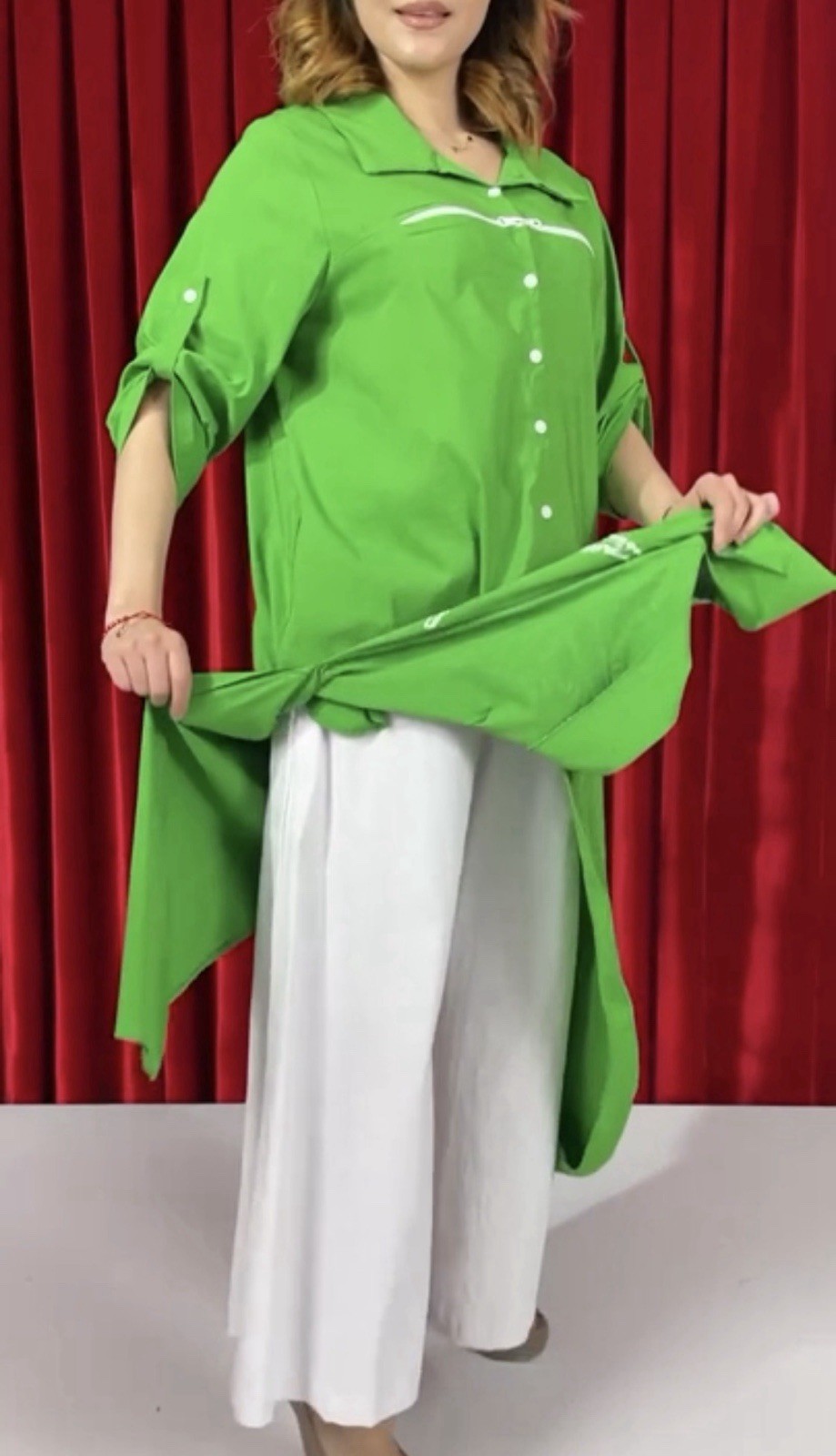 Darkwin 2 Pcs Suit, Green Tunic w/ Star & White Pants, Sz 16, Made In Turkey