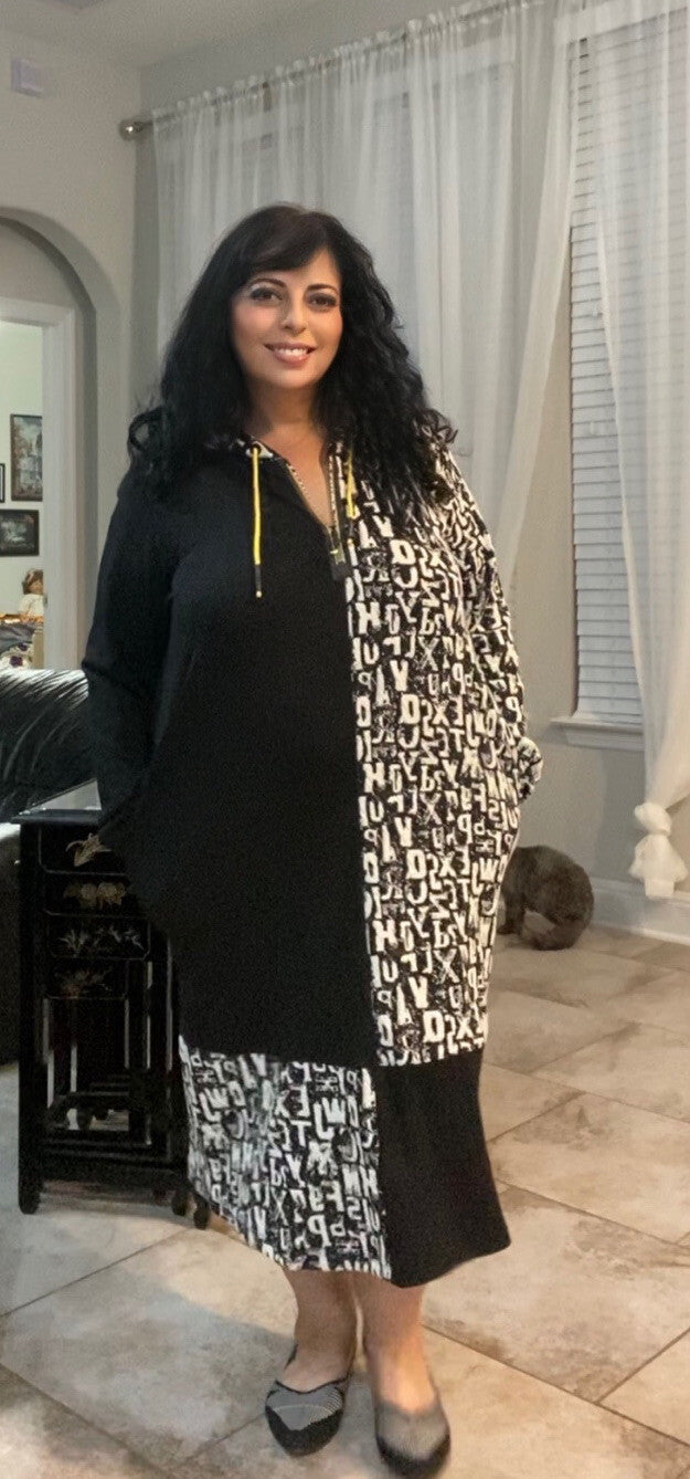 Darkwin Kaftan Dress Hoodie Style Sz 2XL Black White Made In Turkey