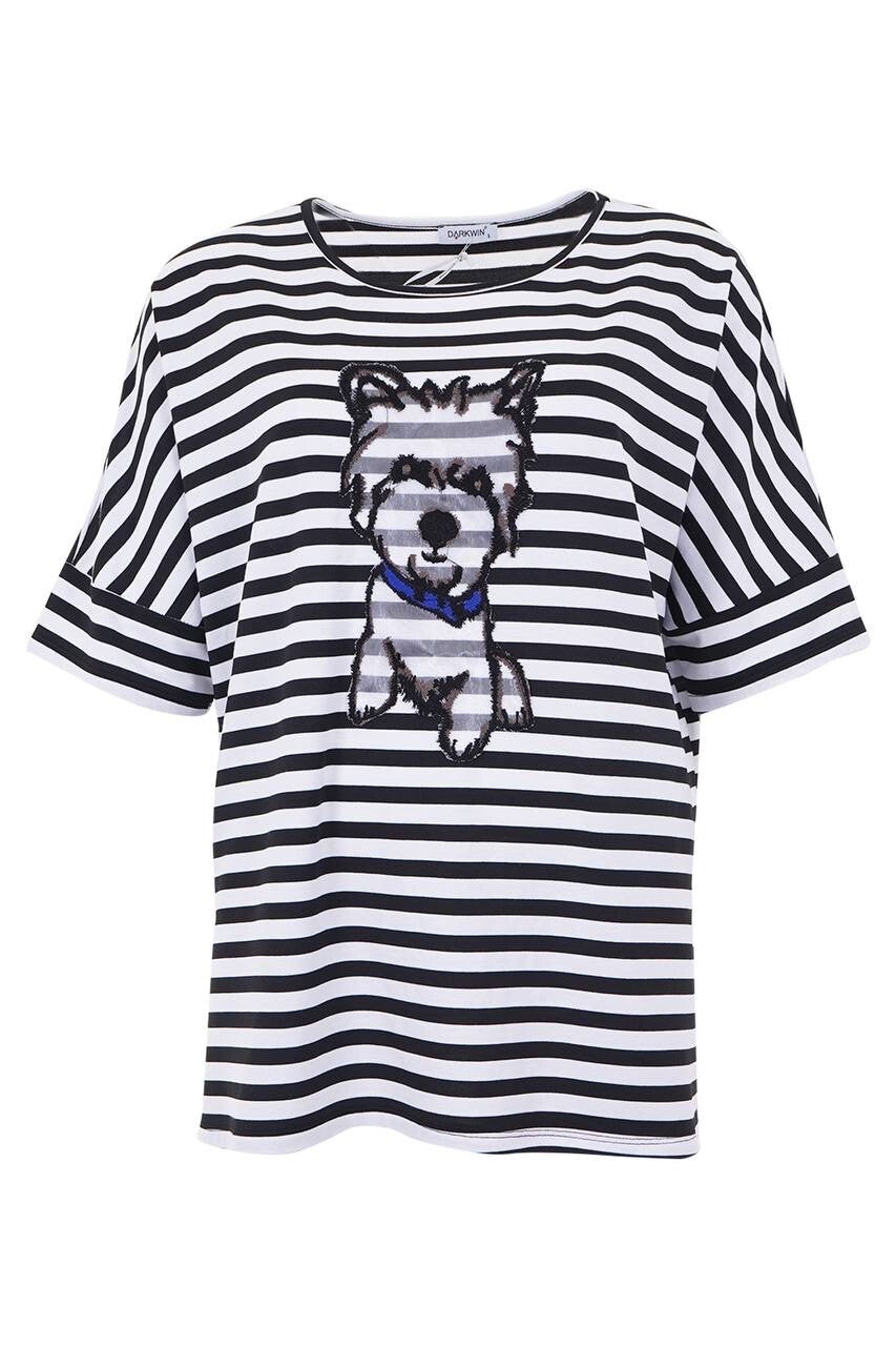 Darkwin Striped Dog Graphic Top Sz 22/2 Made In Turkey