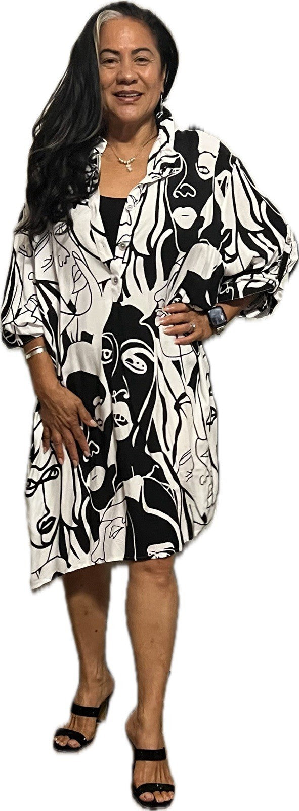 Eseoglu Abstract Face Tunic Dress Sz 22/58 Made in Turkey