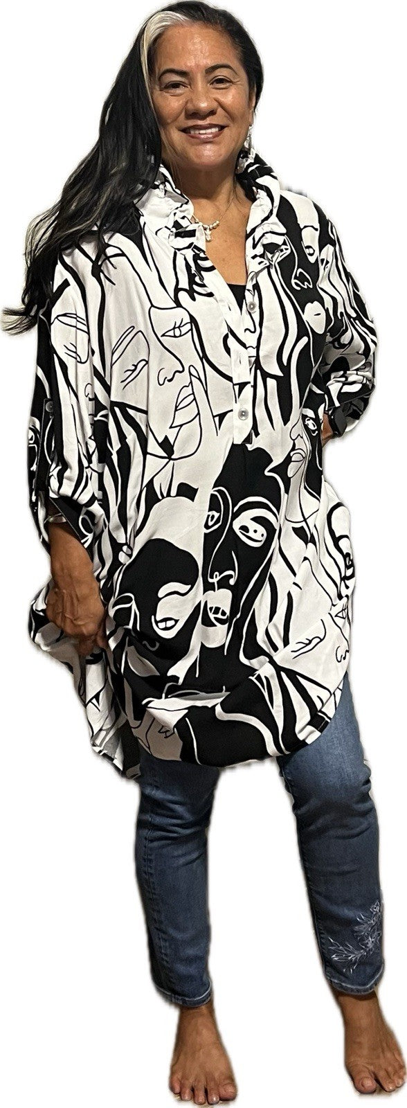 Eseoglu Abstract Face Tunic Dress Sz 22/58 Made in Turkey