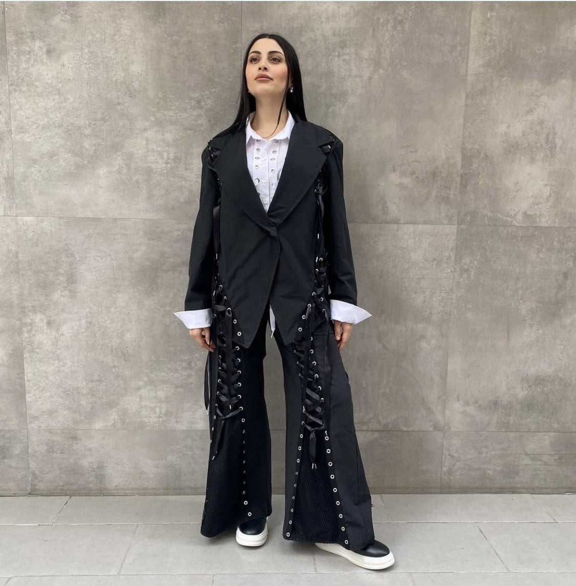 H4 Lace-Up Wide Leg Pants, Unique Streetwear Style, Sz 8/38 Turkey