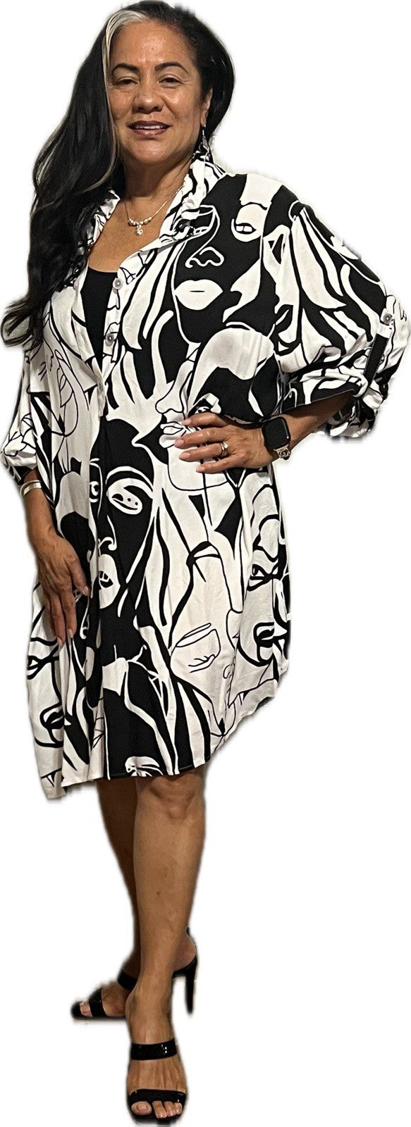 Eseoglu Abstract Face Tunic Dress Sz 22/58 Made in Turkey