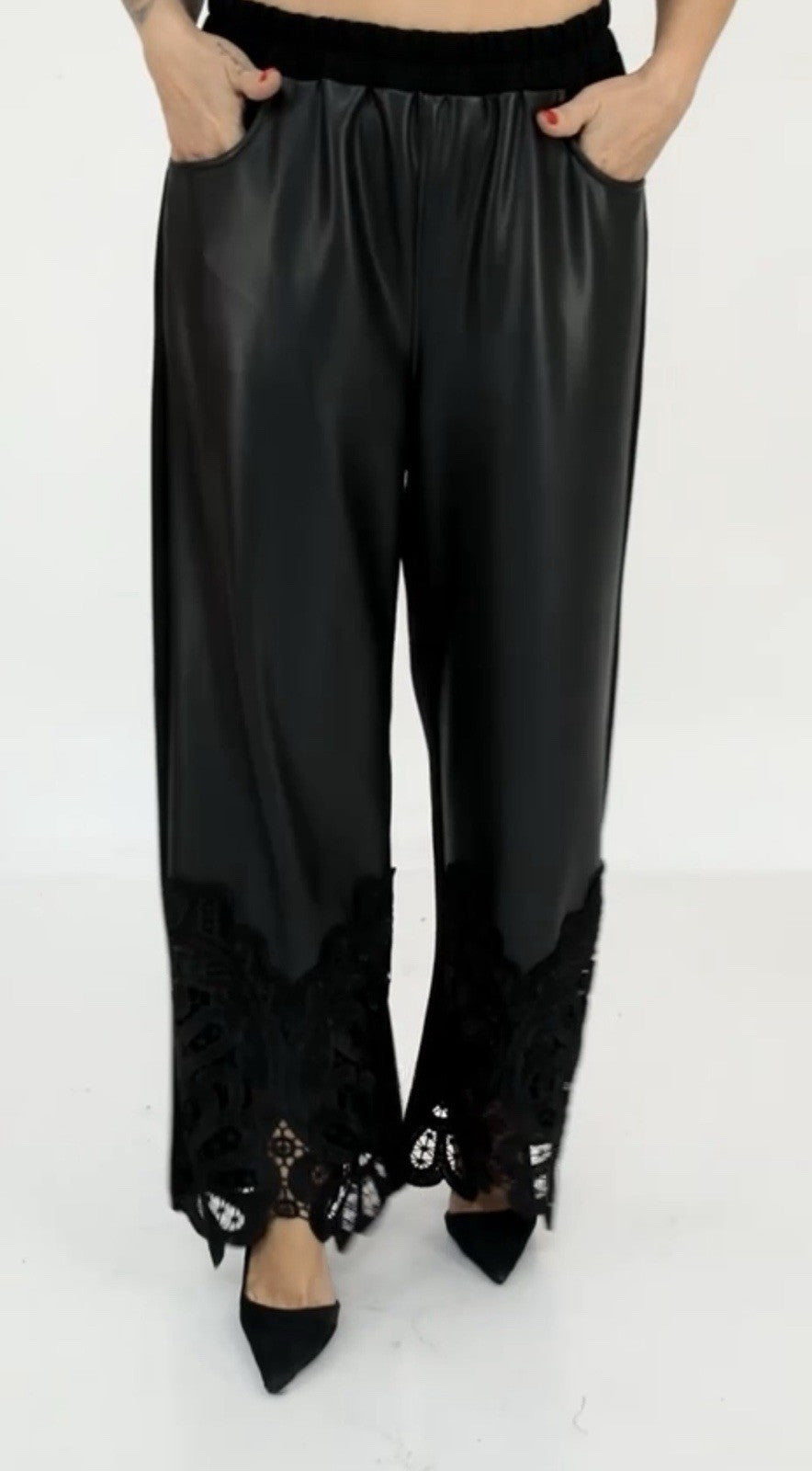 ✨ Divas Eco Leather Pants w/ Lace Hem Sz 20/2 Plus Made In Turkey