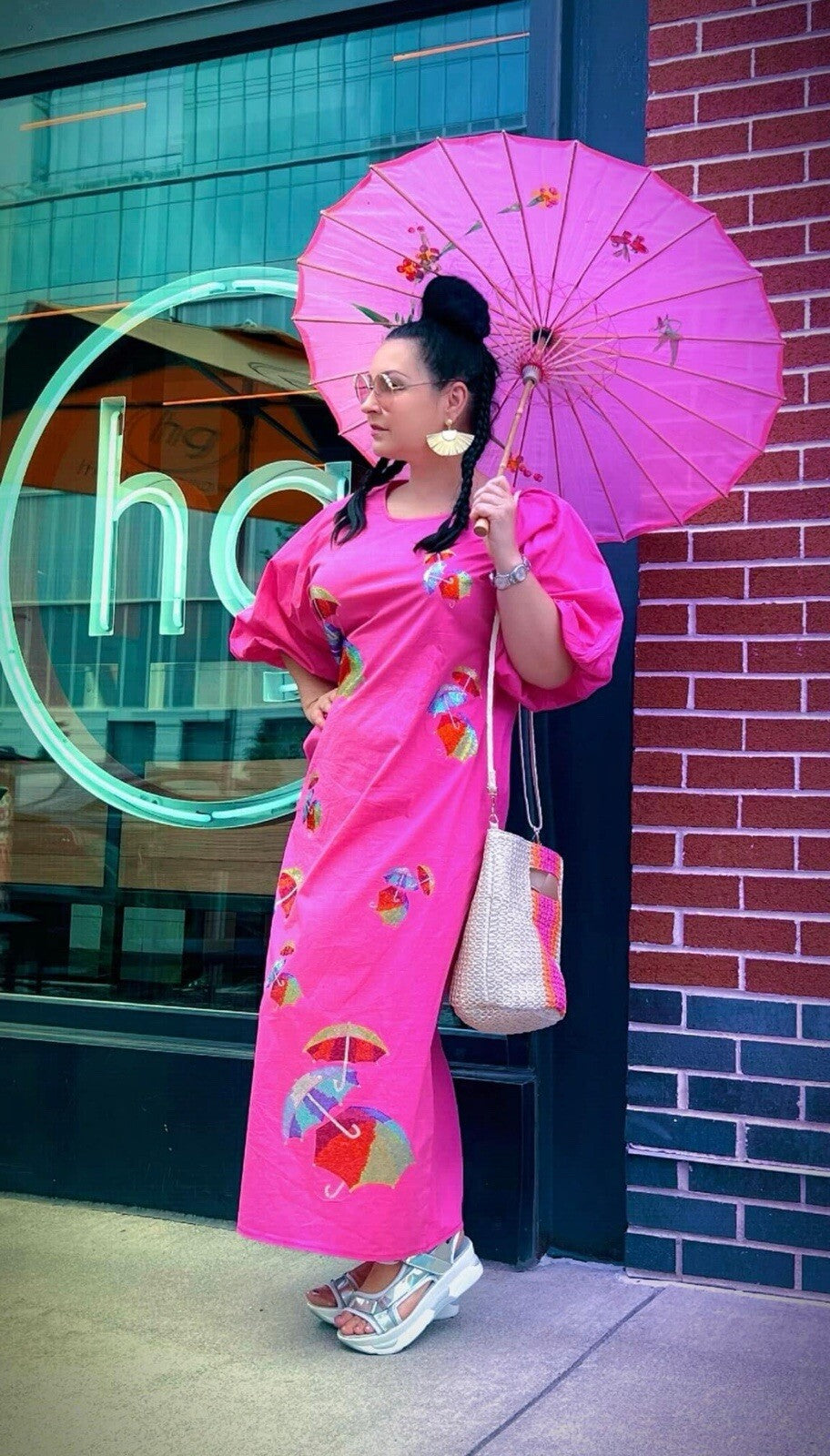 LaMaxx Pink Floral Oversized Dress Sz 12/42 Plus Size Made In Turkey