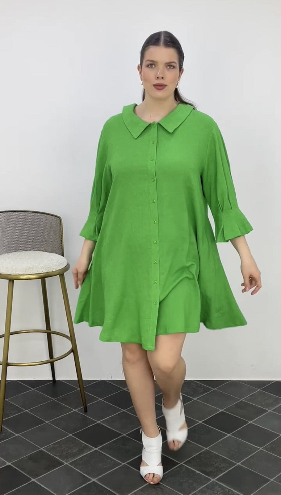 Darkwin Green Button-Down Dress Sz 18/1 Made in Turkey – Flared Fit