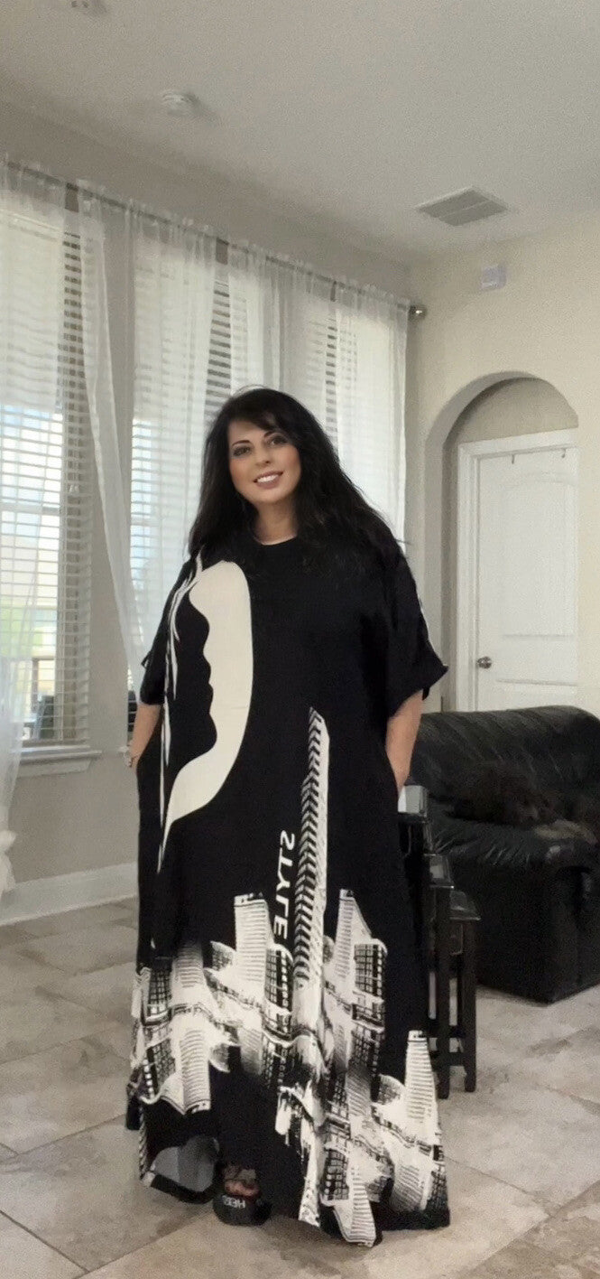 M’De Pompadour Oversized Graphic Dress Sz 24/3 Made in Turkey
