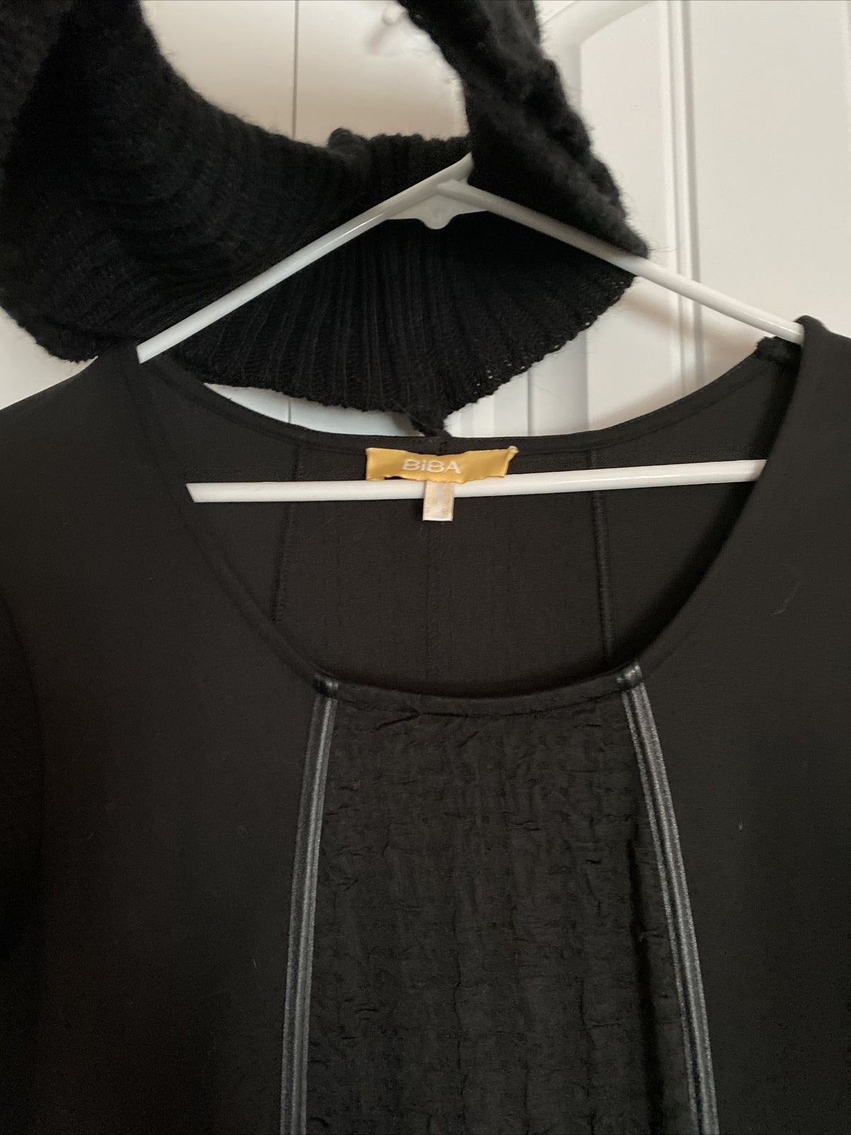 BiBA Black Knit Sweater Dress Sz 16 Cowl Neck Textured Panels Germany