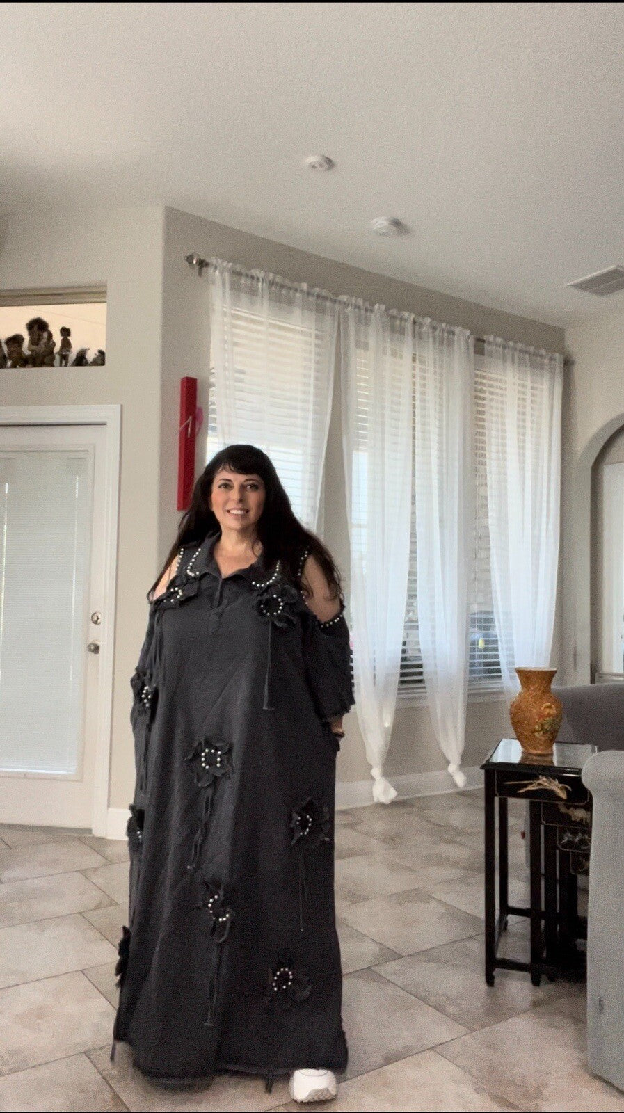 Pompadur Plus Size Dress 22/4 Gray Floral Appliqué Made in Turkey