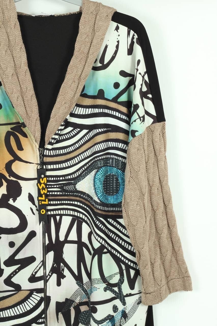 LaVelina Art Print Hooded Cardigan Sz 20/52 Made In Turkey