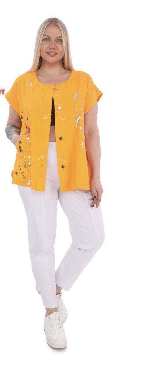 Divas Planet Yellow Paint Splash Vest Sz 3XL Made In Turkey