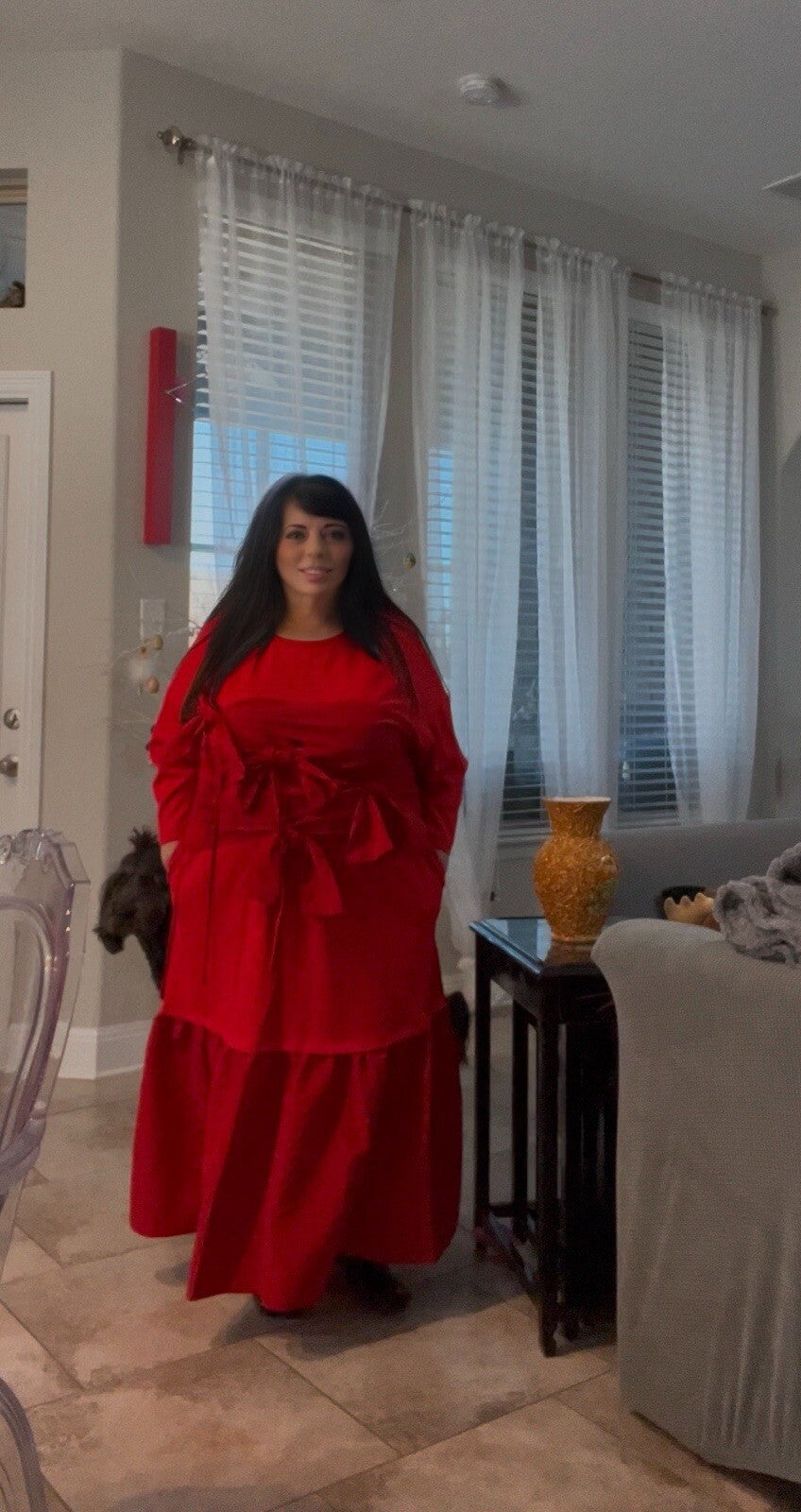 Izar Red Bow Accent Maxi Dress Sz 20/54 Plus Size Made In Turkey