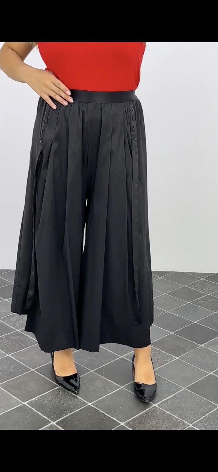 Darkwin Palazzo Pants Sz 18/1 Black Satin Wide Leg Made In Turkey