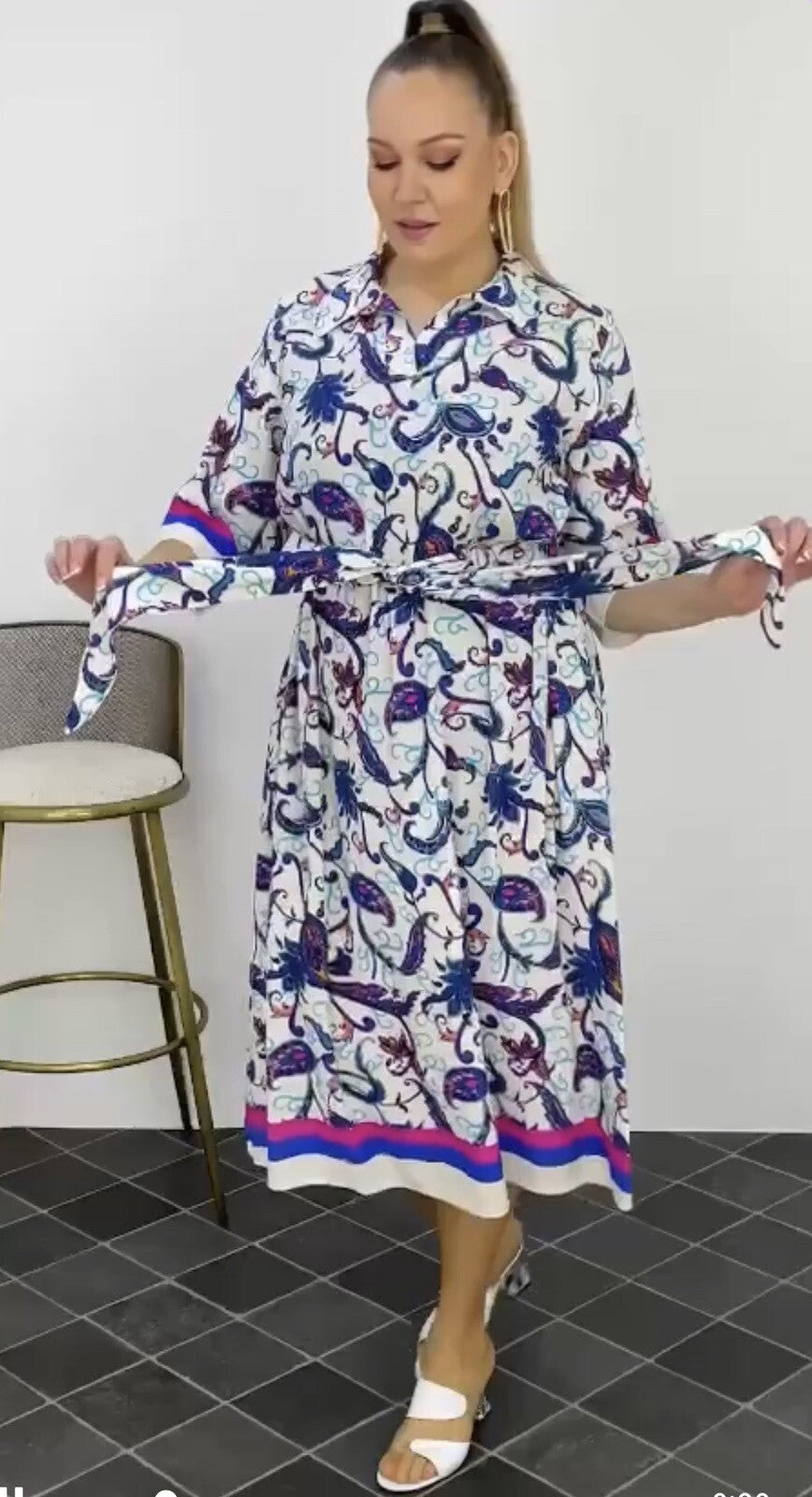 Darkwin Plus Size Boho Maxi Shirt Dress, Sz18/1, Turkish Fashion