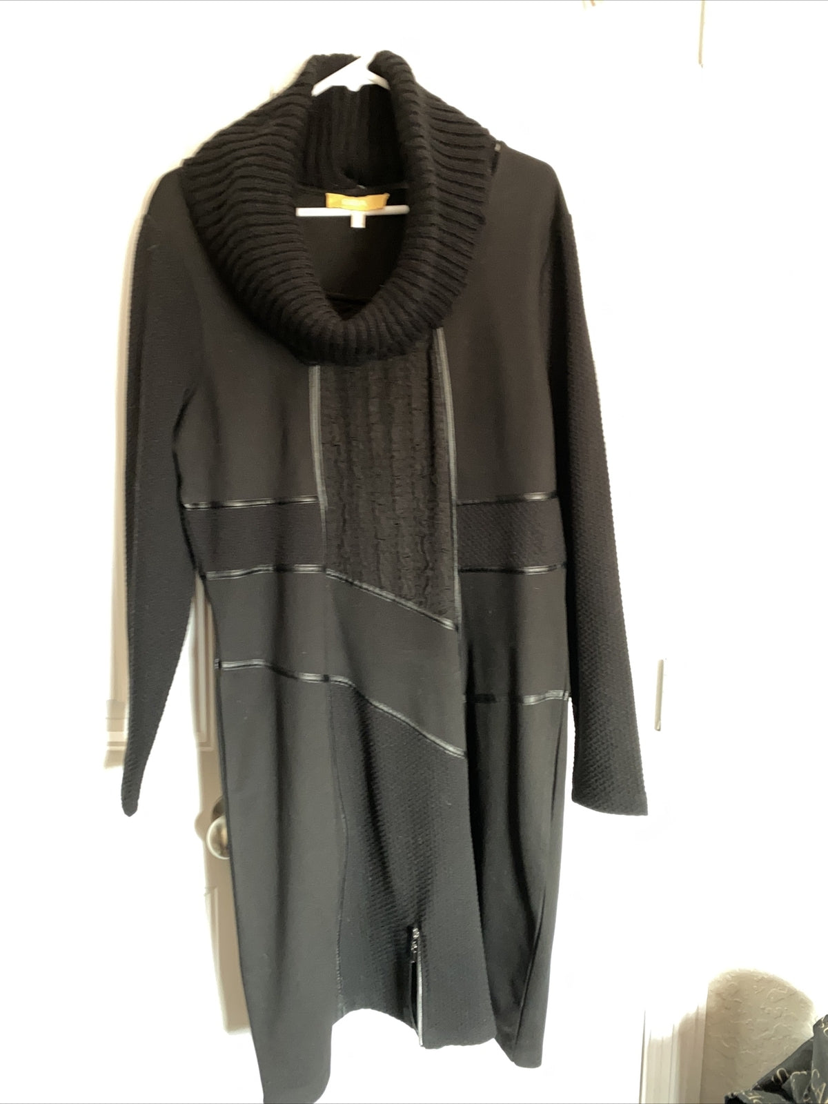 BiBA Black Knit Sweater Dress Sz 16 Cowl Neck Textured Panels Germany