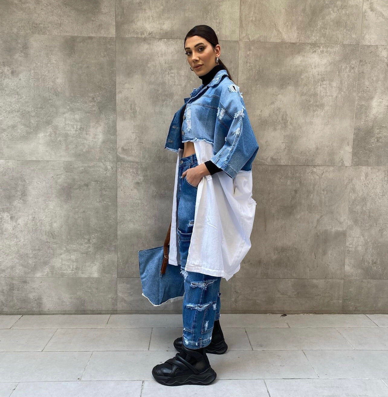 H4 Oversized Jean Jacket, One Size. Made In Turkey