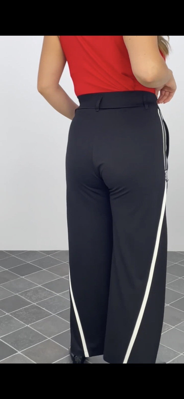 Exitline Pants Sz 8/42 Black White Stripe Wide Leg Made In Turkey
