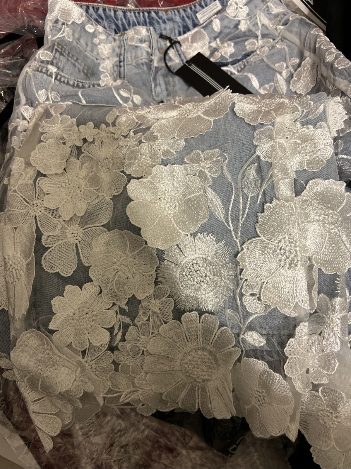 TW3 Women’s Jeans, 3D Floral Wide Leg Denim Pants, Sz S Turkey