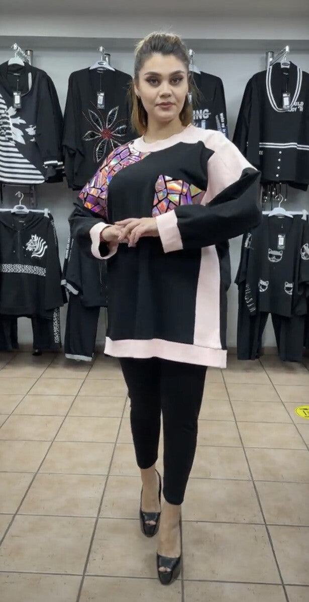 LaVelina Oversized Artistic Top Pink Black Mosaic Design Sz 22/52 Turkey