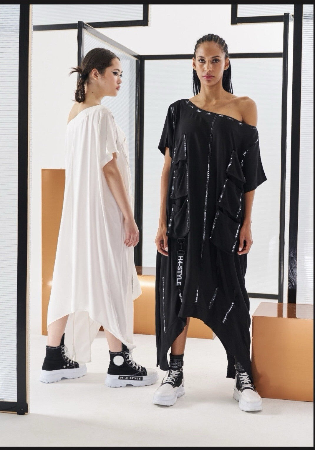 H4 Oversized Black Asymmetrical Dress Sz 16-18/36 Plus Size Made in Turkey
