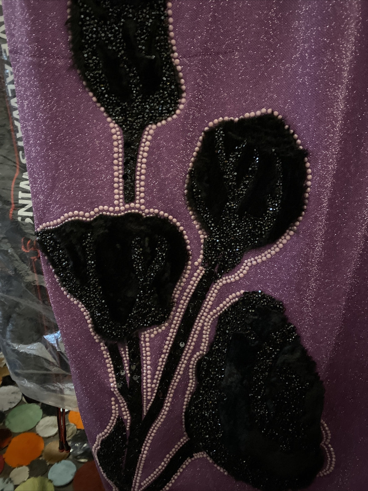 Darkwin Purple Velvet Floral Dress Sz 18/1 Made in Turkey