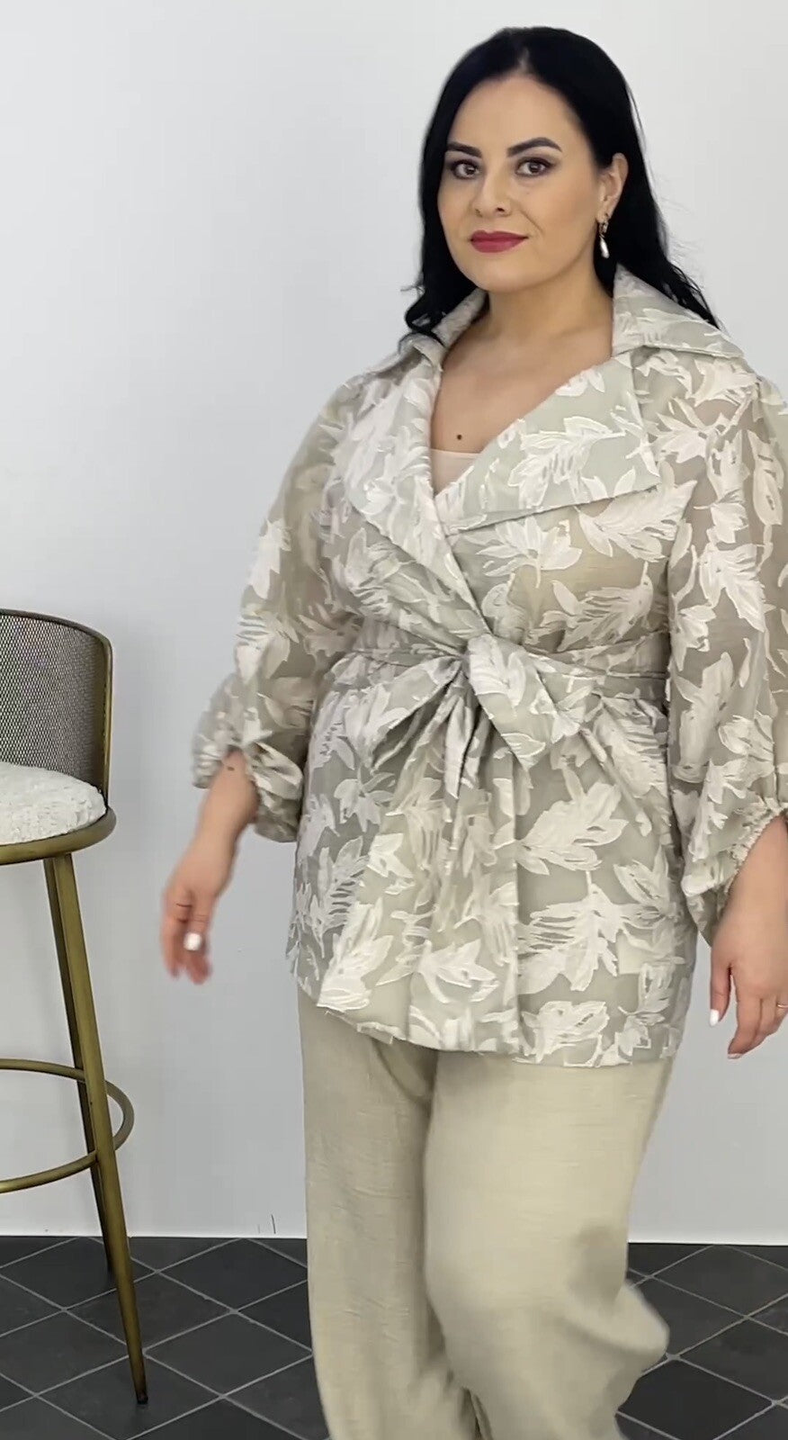 Darkwin 2 Pcs Suit, Belted Floral Top & Pants, Sz 20/2, Made In Turkey
