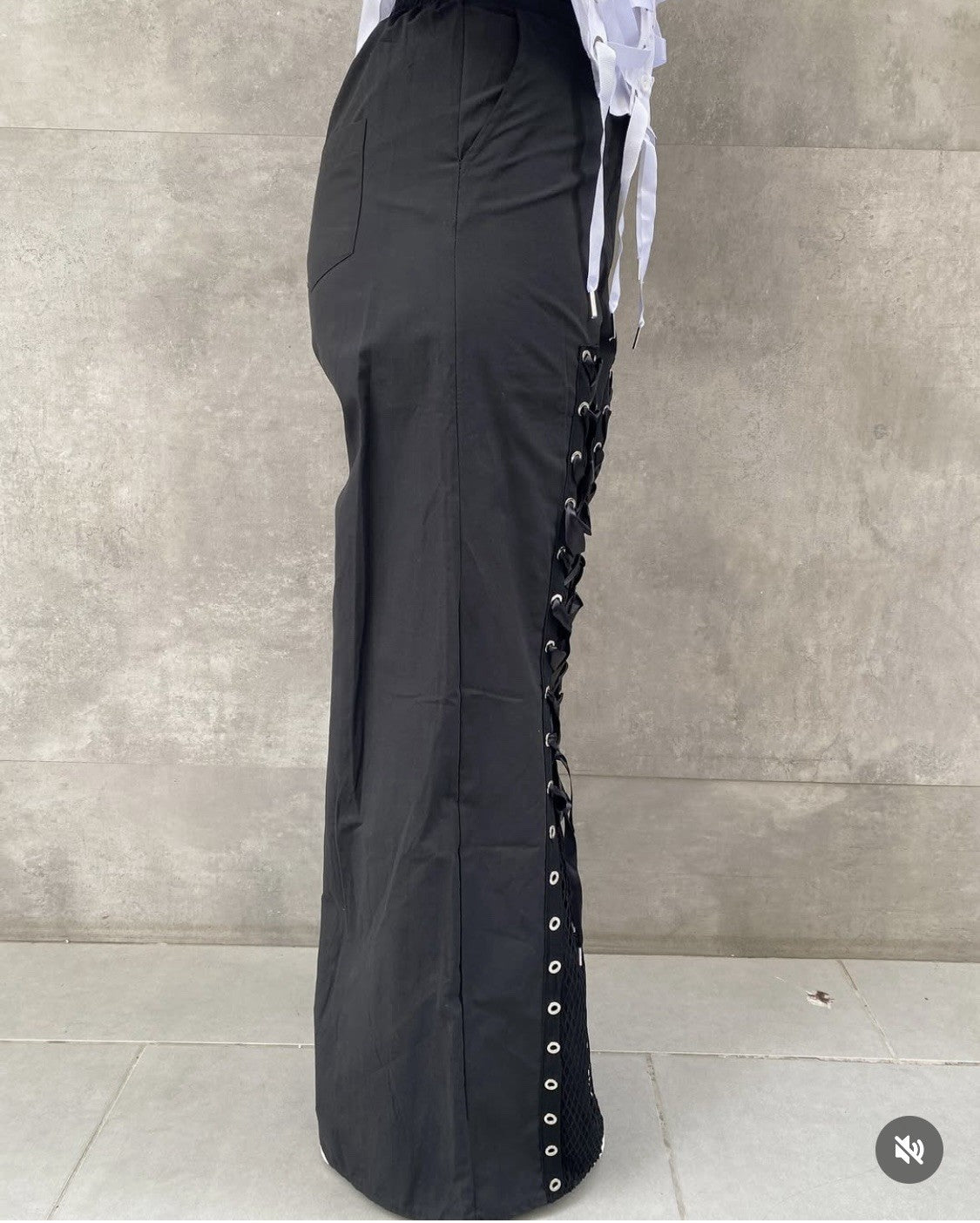 H4 Lace-Up Wide Leg Pants, Unique Streetwear Style, Sz 8/38 Turkey