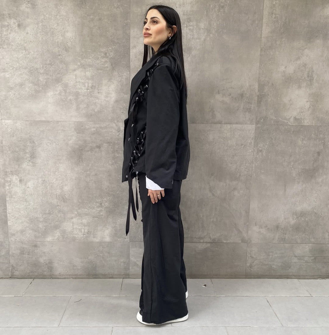 H4 Lace-Up Wide Leg Pants, Unique Streetwear Style, Sz 8/38 Turkey