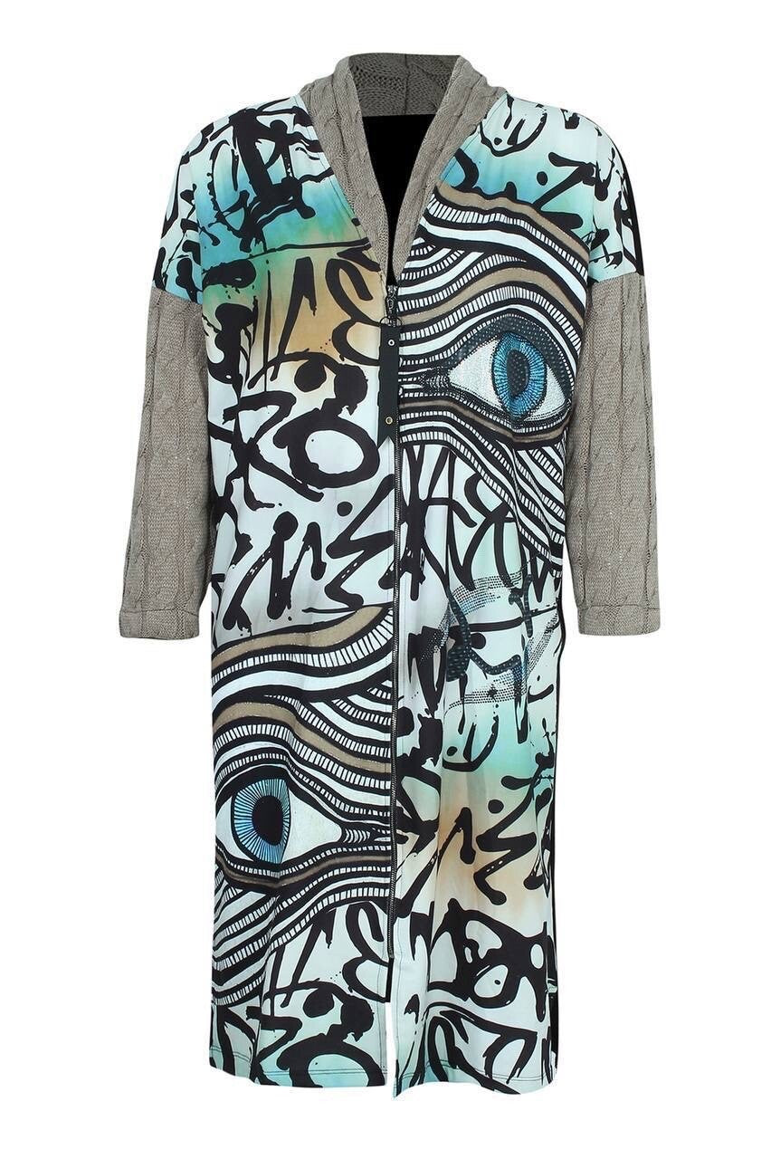 LaVelina Art Print Hooded Cardigan Sz 20/52 Made In Turkey
