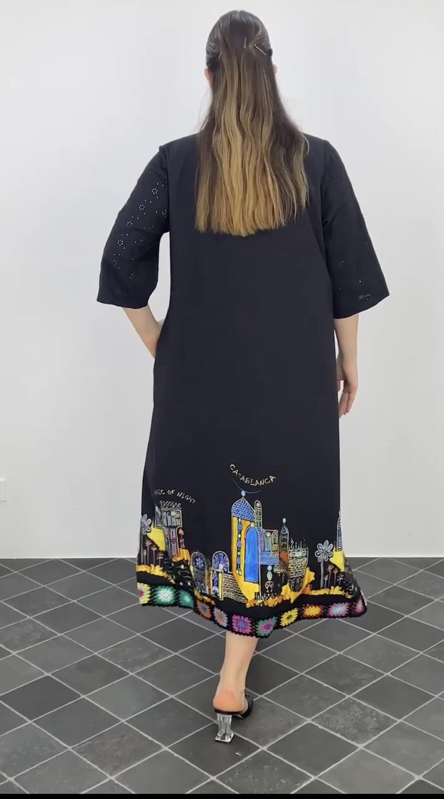 Darkwin Artistic Oversized Dress Sz 20/2 Black Cityscape Print Turkey