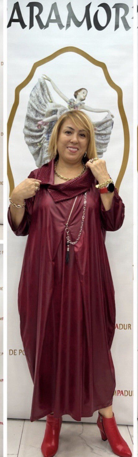 Elegant Burgundy Vestido Dress, Sz 22/2 Made in Turkey