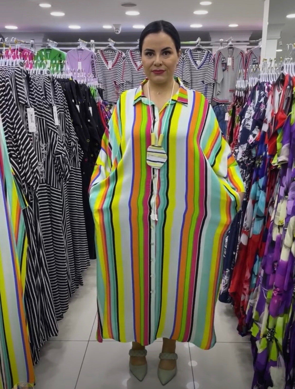Darkwin Gorgeous Multicolor Striped Maxi Dress Sz 24/2 Made In Turkey
