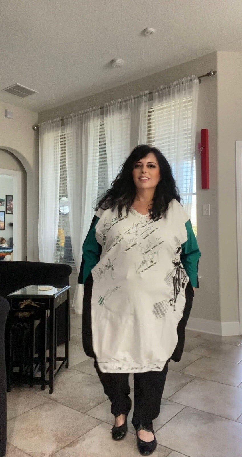 LaMaxx Oversize Tunic Dress Sz 20/46 Black White Green Made In Turkey