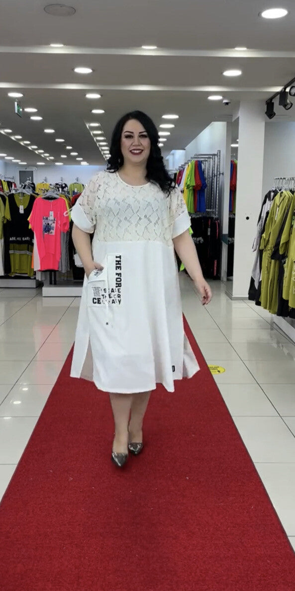 Darkwin White Lace Oversize Dress 20/1 Layered Elegant Made In Turkey