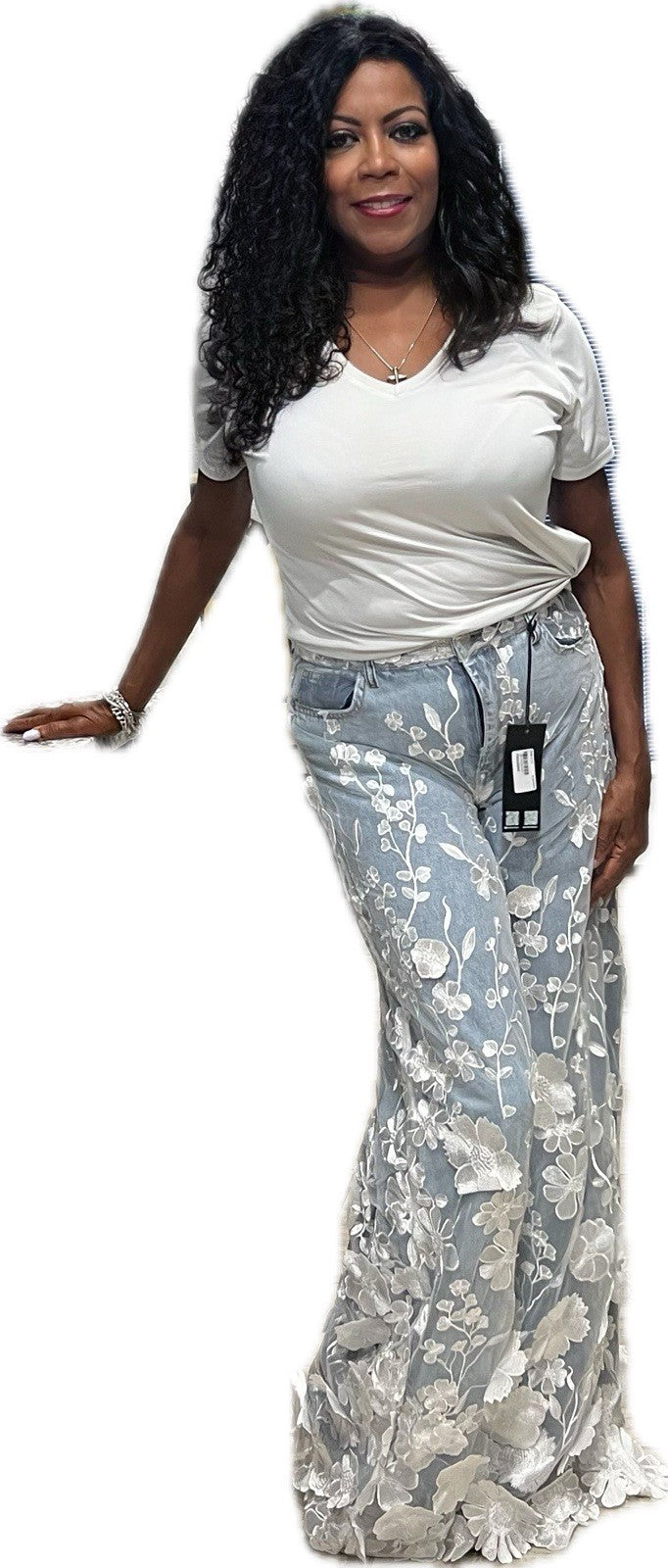 TW3 Women’s Jeans, 3D Floral Wide Leg Denim Pants, Sz S Turkey