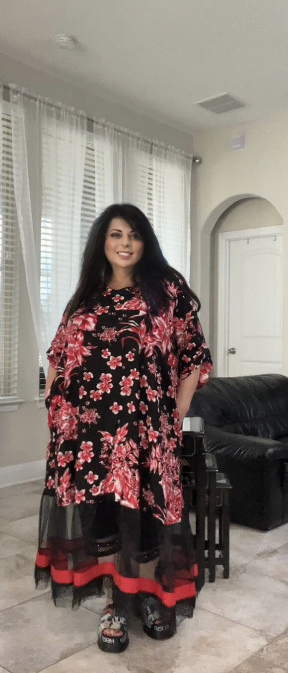 SALE!!!!! Darkwin Oversized Floral Mesh Hem Dress Sz 22-24/2 Made in Turkey