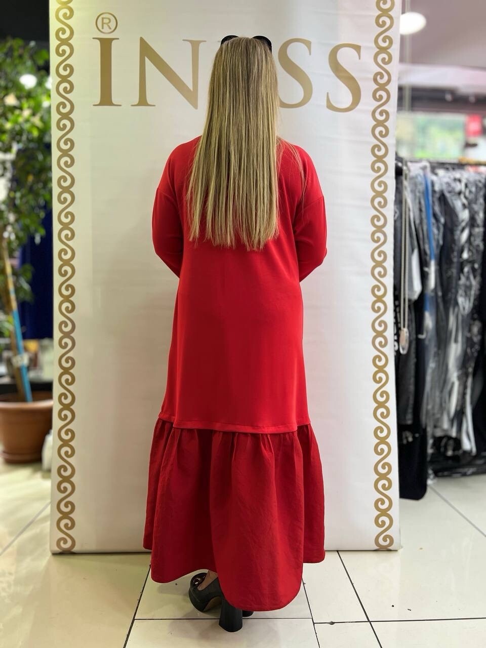 Izar Red Bow Accent Maxi Dress Sz 20/54 Plus Size Made In Turkey