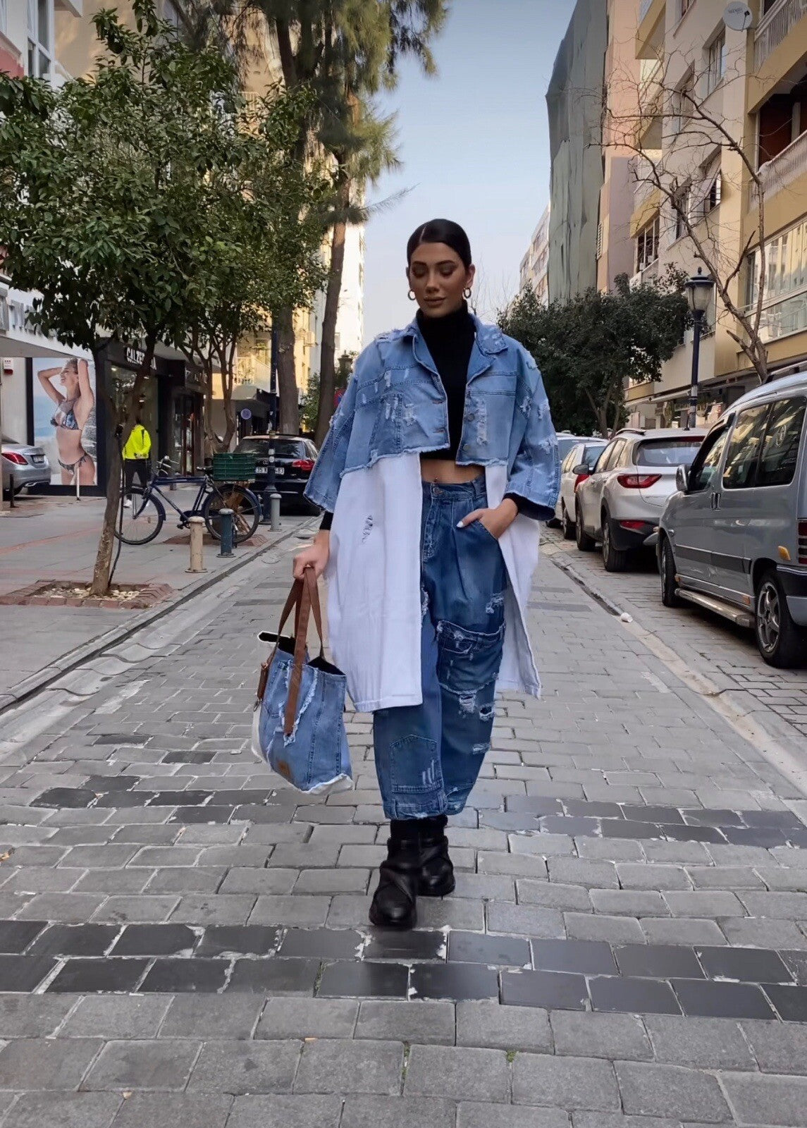 H4 Oversized Jean Jacket, One Size. Made In Turkey