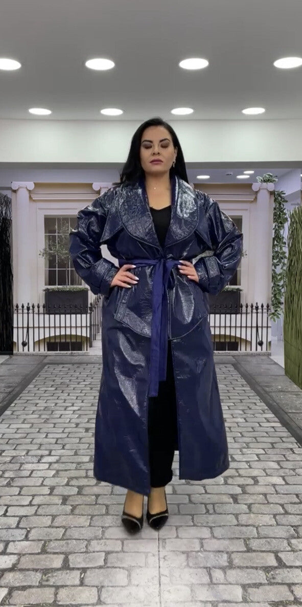 Darkwin Eco Leather Brilliant Blue Coat Sz 20 Made in Turkey