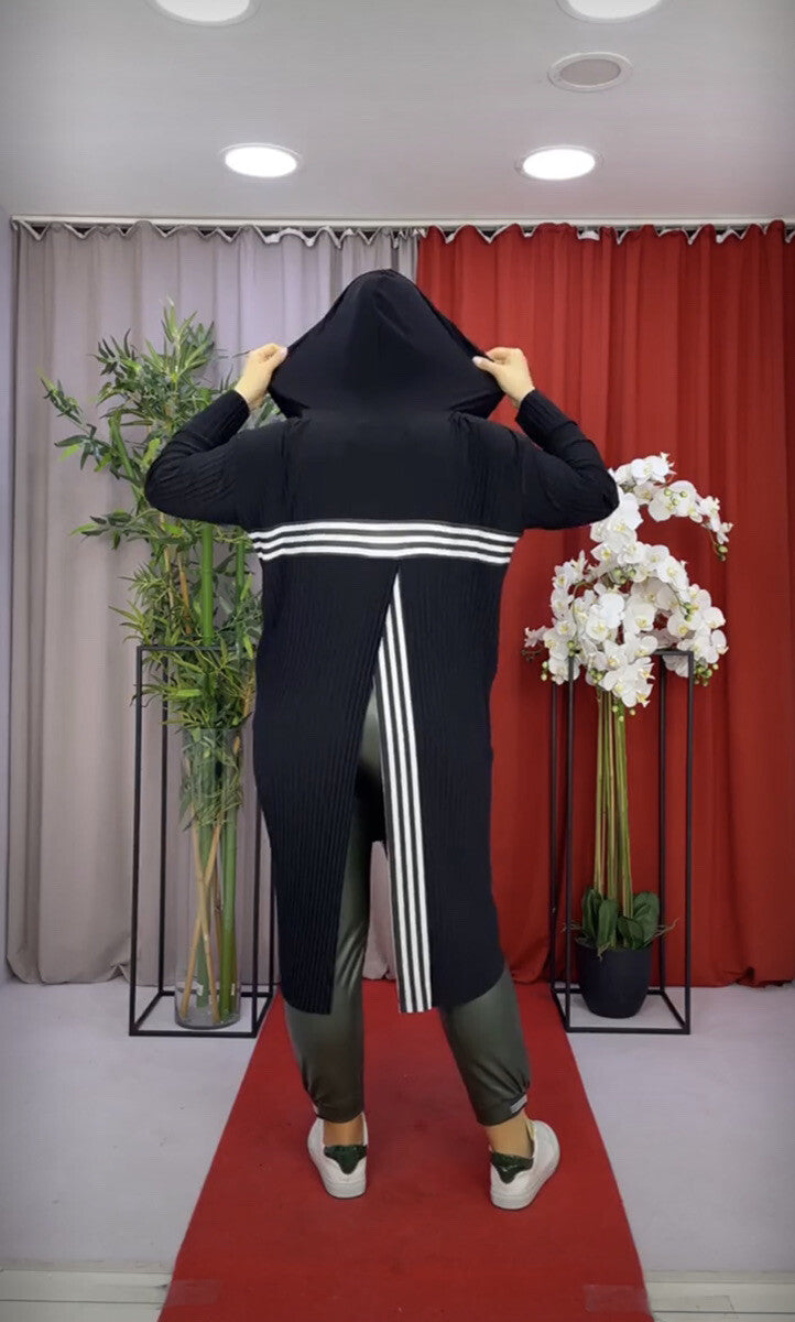Darkwin Black White Hooded Cardigan XL Street Style Oversized Turkey