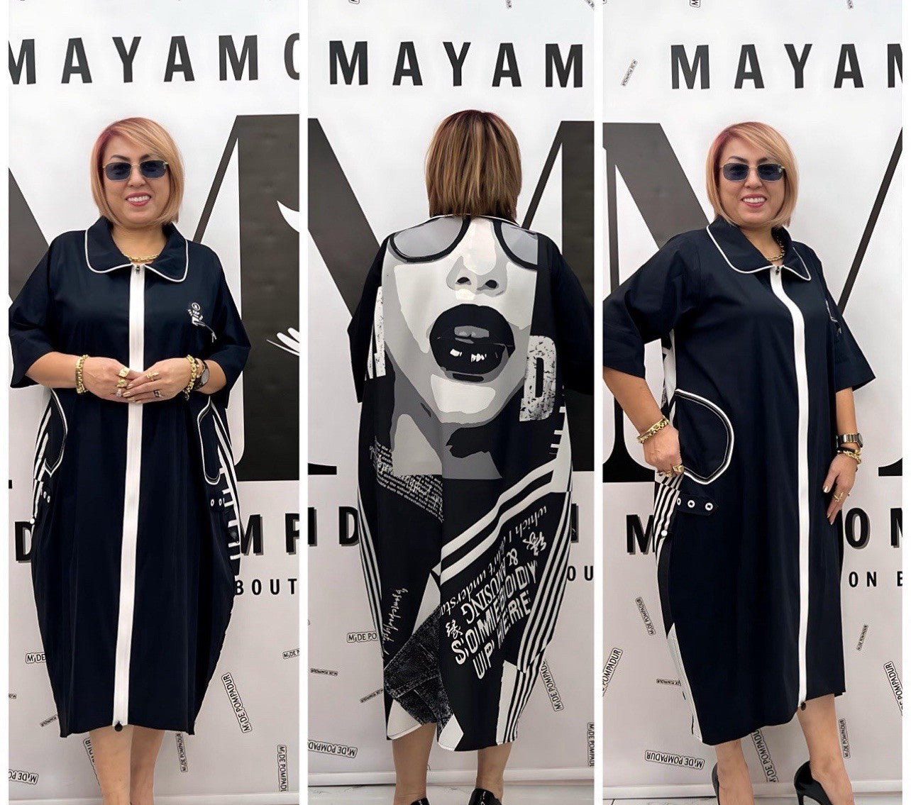M’De Pompadur Graphic Back Dress Sz 20/4 | Made in Turkey