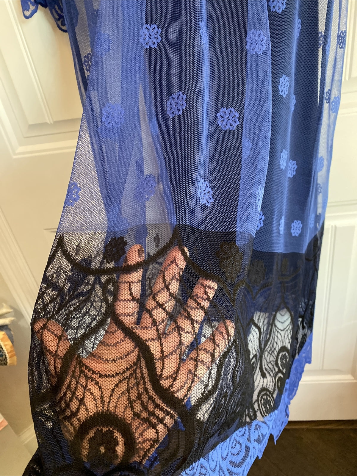 Darkwin Chic Royal Blue Mesh Lace 2 Pcs Dress Sz 18 Made In Turkey