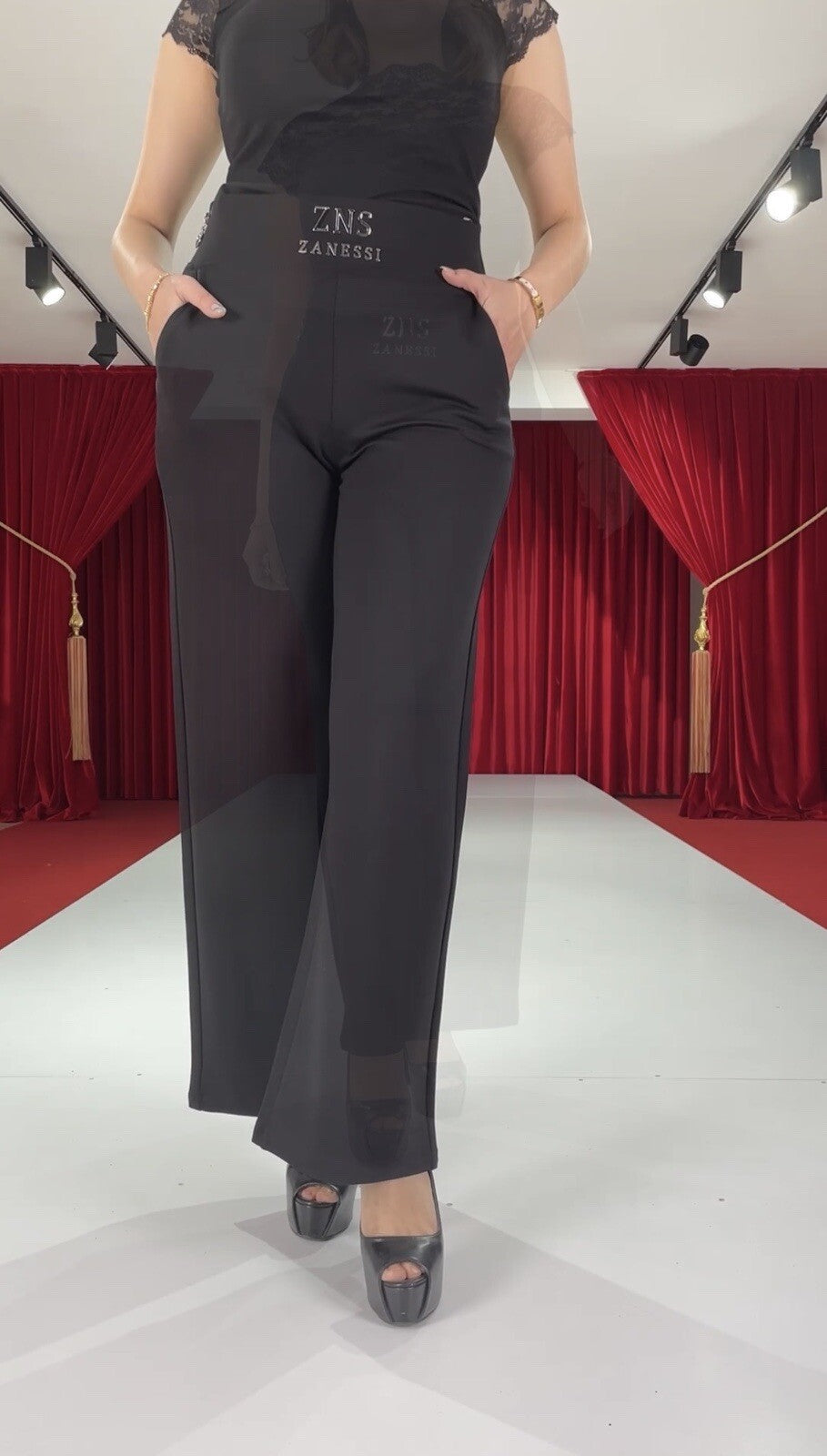 Zanessi Pants Sz 20/52 Black Wide Leg Stretch Fit Made In Turkey