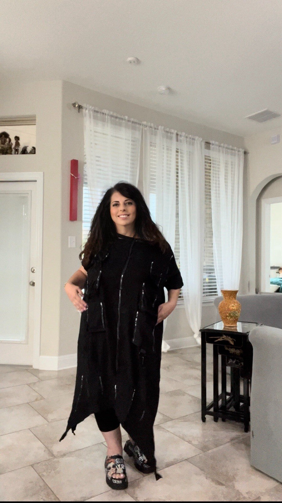 H4 Oversized Black Asymmetrical Dress Sz 16-18/36 Plus Size Made in Turkey